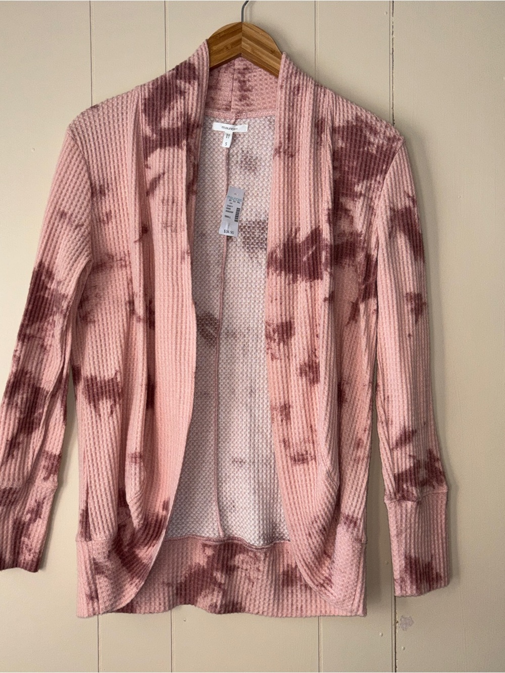 Maurices Dusty Pink Tie-Dye Waffle Knit Open Cardigan size small. NWT.